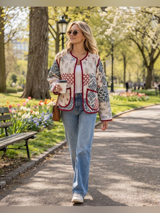 Handmade Jackets & Blazers - 🧵 HANDMADE (by me!) Patchwork Quilted Short Jacket - SMALL/MEDIUM